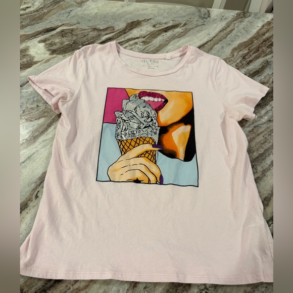 Guess Women’s Graphic Ice Cream Print Pink T-Shirt - M - Picture 2 of 7